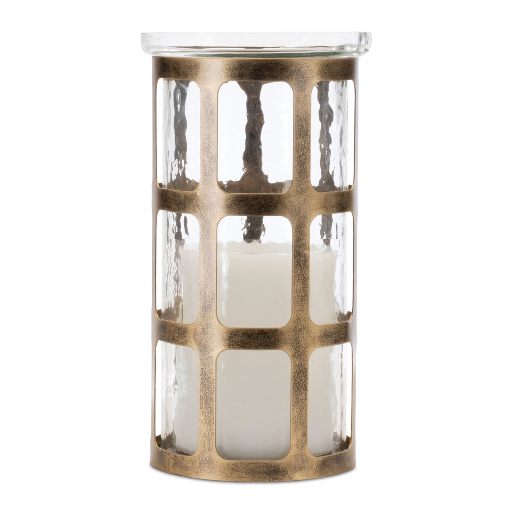 Bronze Iron & Glass Candle Holder 9.5 Inches