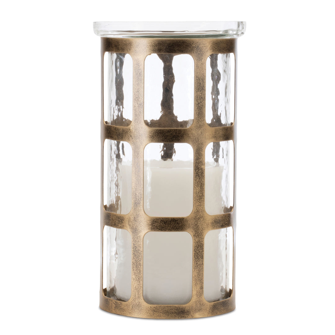 Bronze Iron & Glass Candle Holder 9.5 Inches