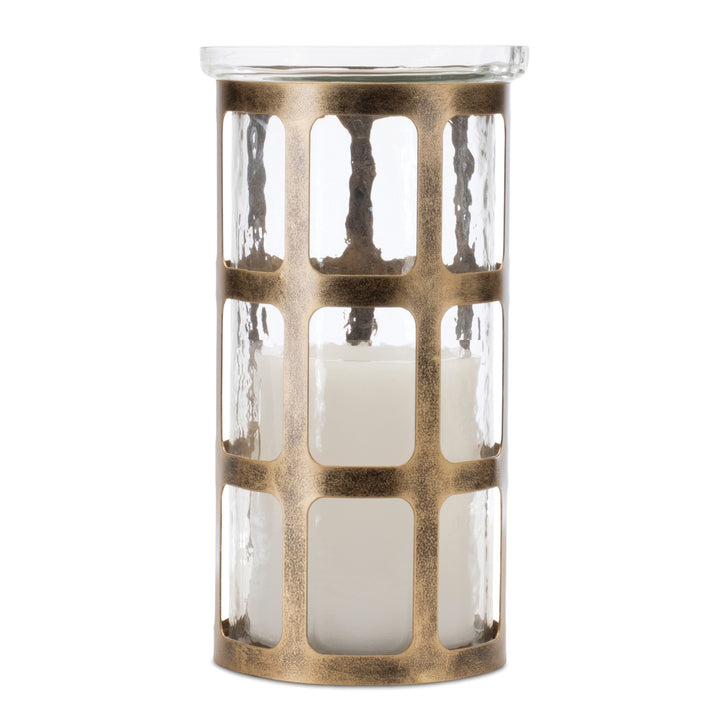 Bronze Iron & Glass Candle Holder 9.5 Inches
