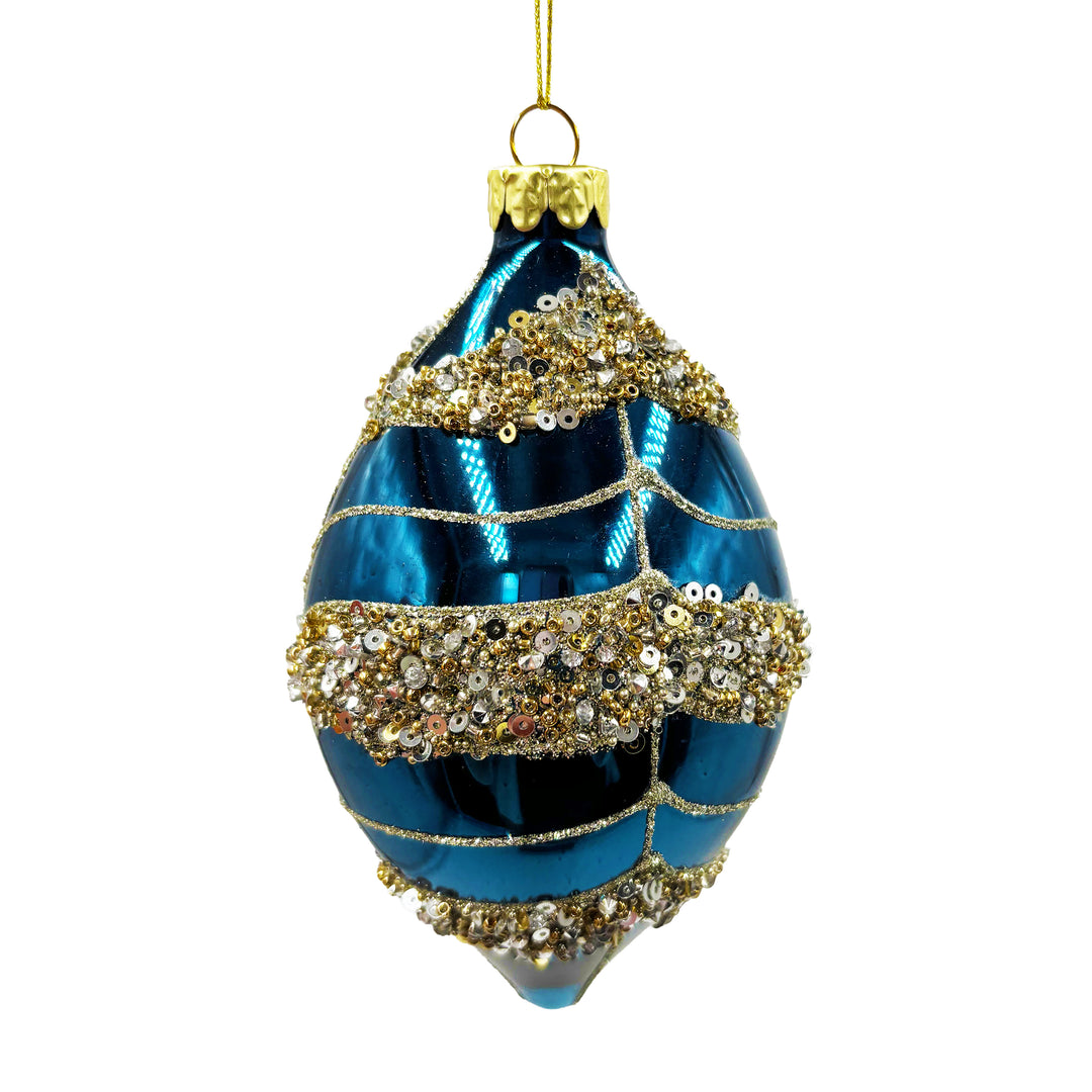 Blue Finial with Gold Striped Accents