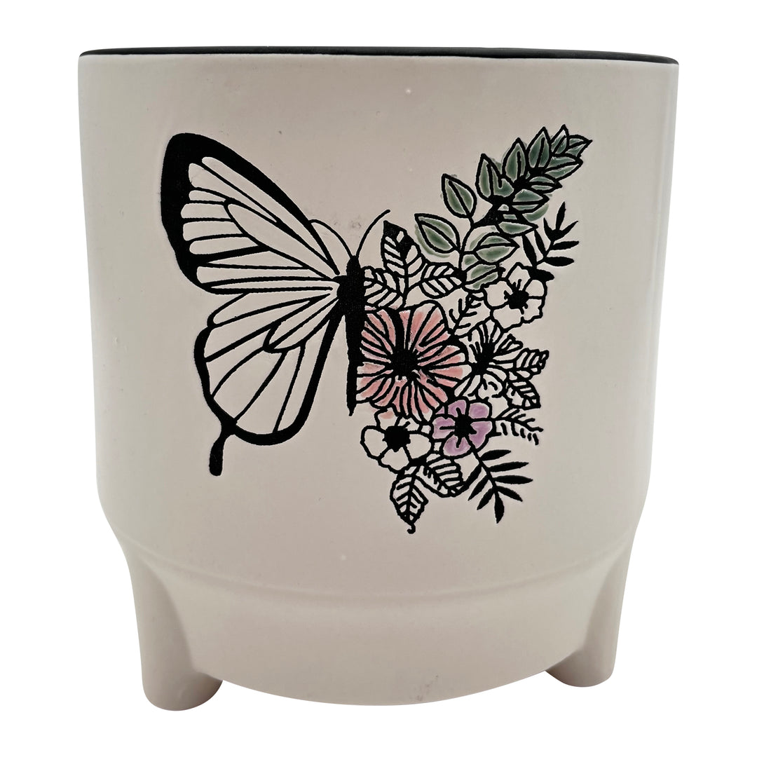 Ceramic Botanical Butterfly Pot 6.25 x 7"