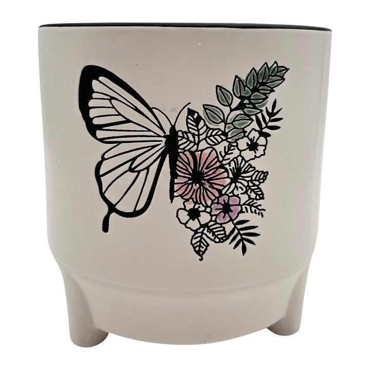 Ceramic Botanical Butterfly Pot 6.25 x 7"