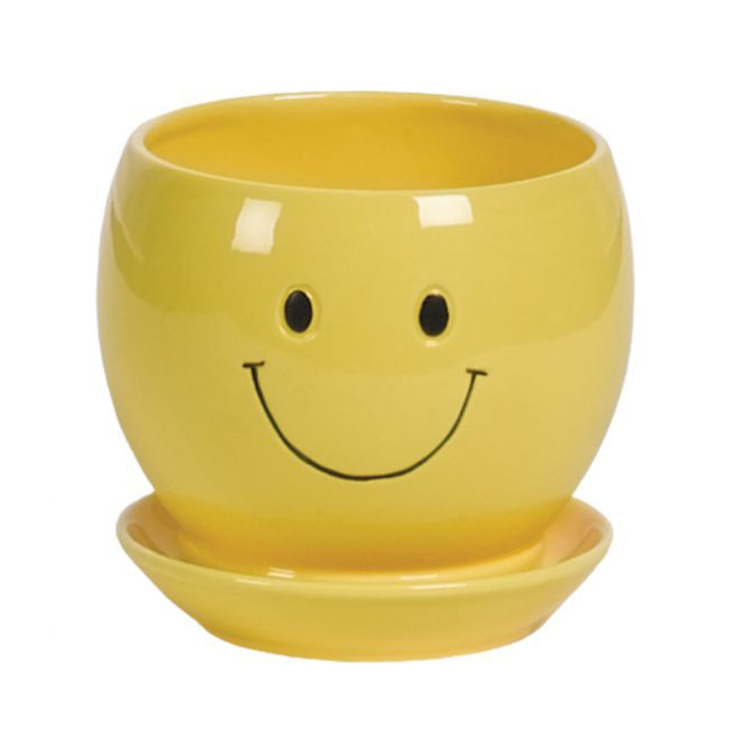 Ceramic Yellow Smiley Pot with Saucer
