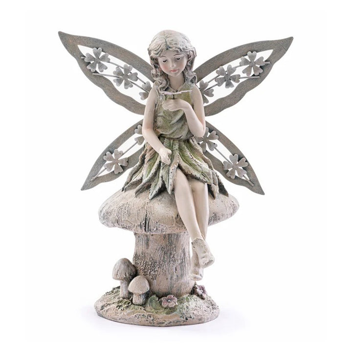 Floral Wing Resin Fairy Figurine Fairy on Mushroom