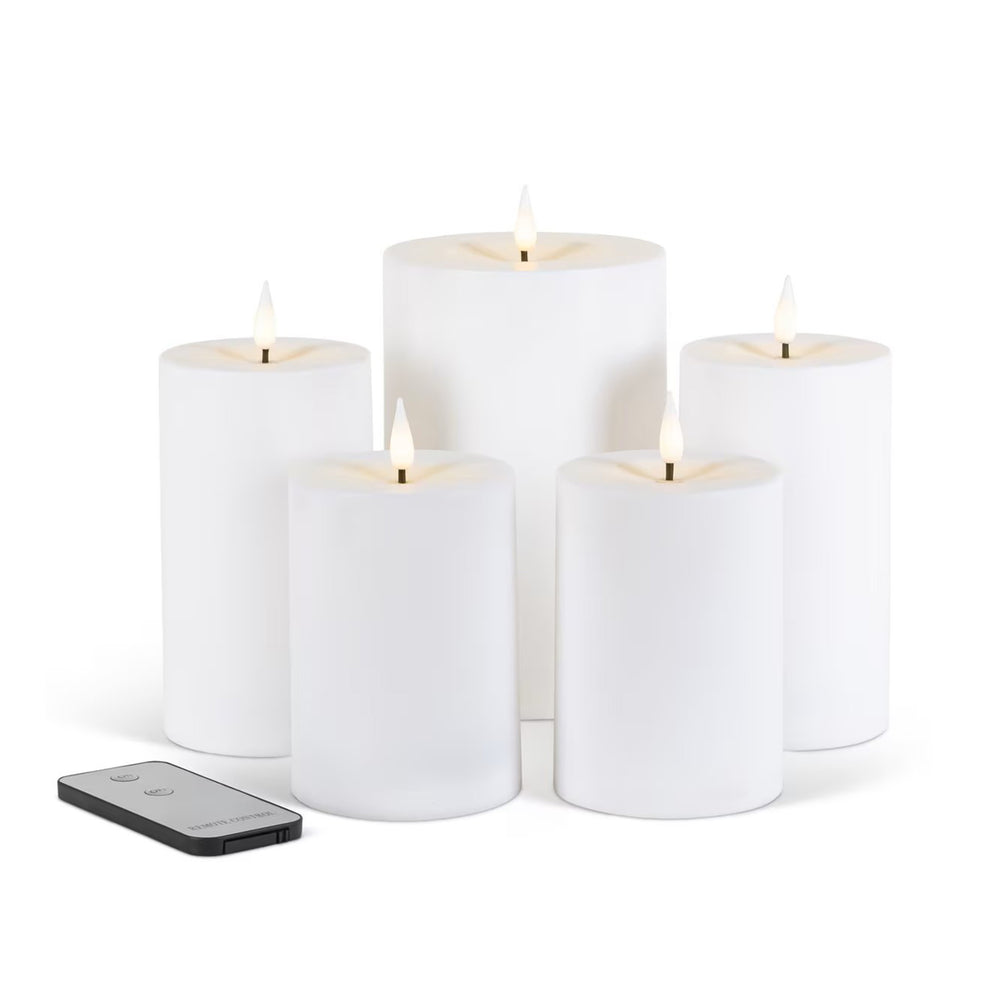 White Resin Outdoor Candles Set 5
