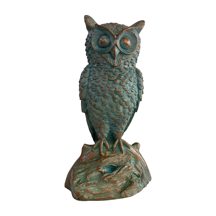 Owl on Log Statue 6"W 12"H Florentine