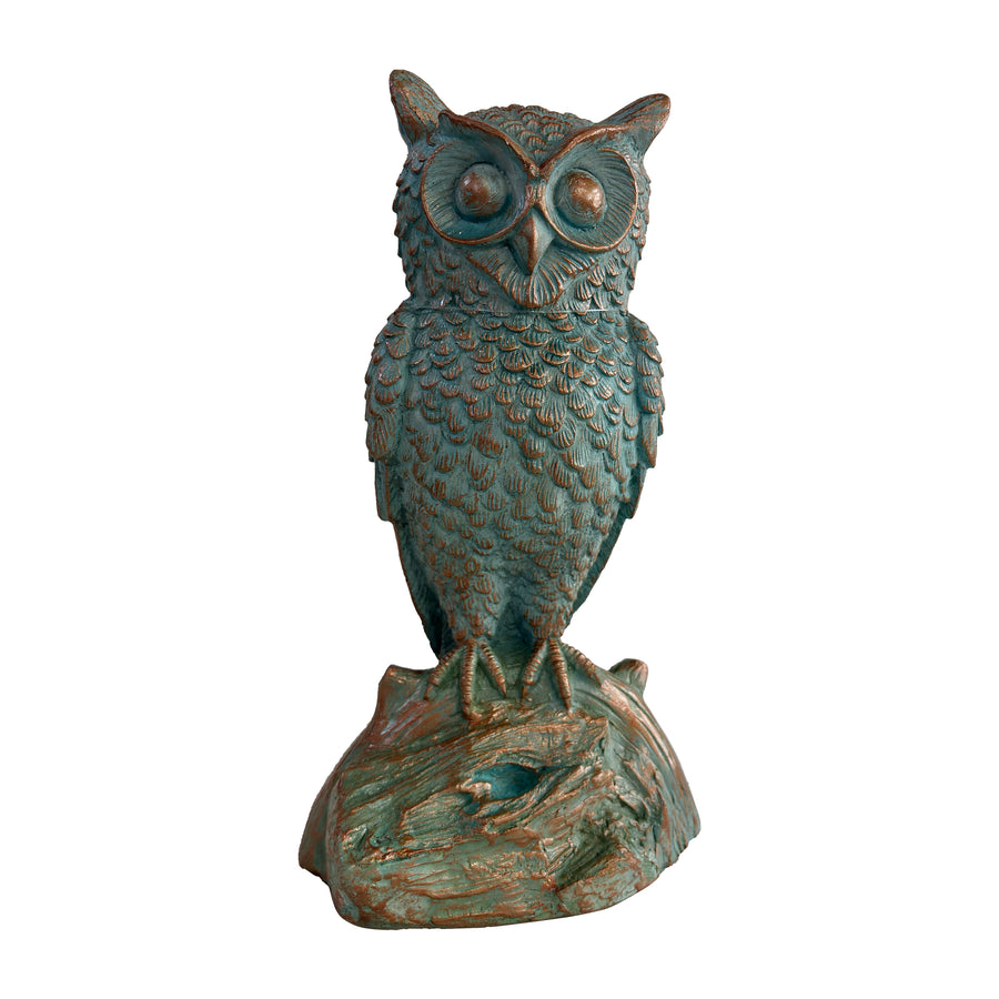 Owl on Log Statue 6"W 12"H Florentine
