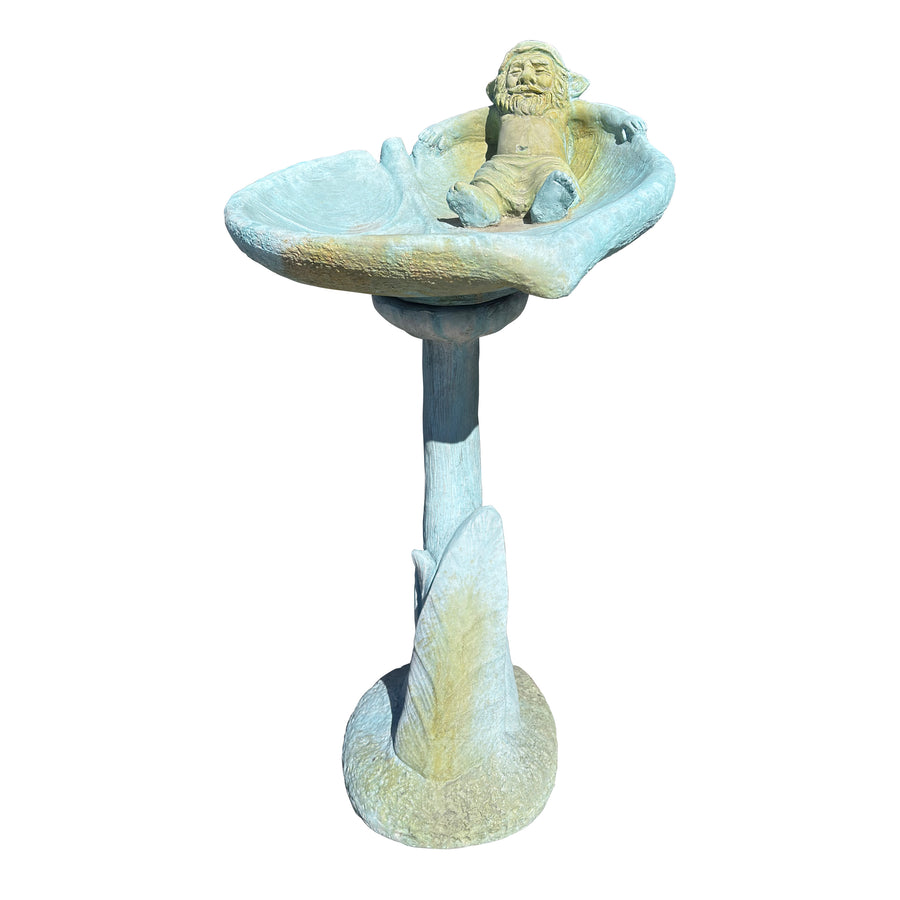Birdbath with Lounging Gnome 19"W 27"H Copper & Rust