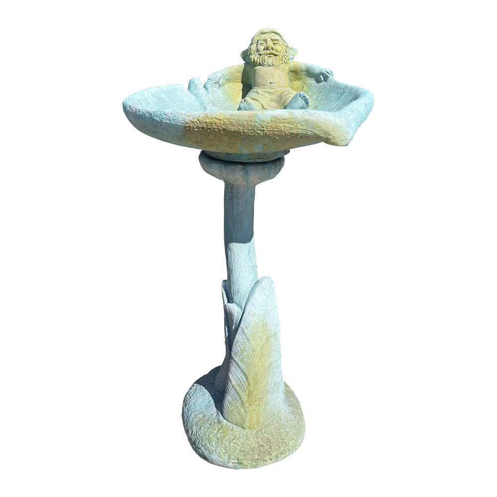 Birdbath with Lounging Gnome