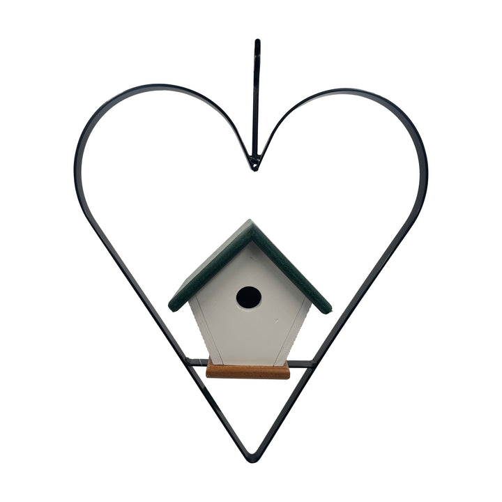 Wren House with Heart Green, Cedar & White