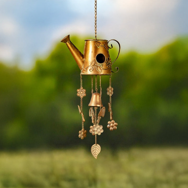 Hanging Bird House Wind Chime Cylindrical Watering Can