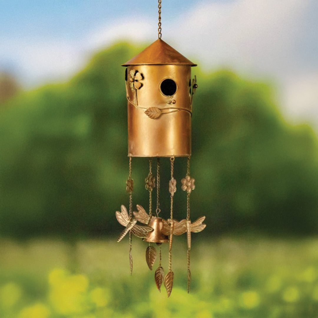 Hanging Bird House Wind Chime Silo with Conical Roof