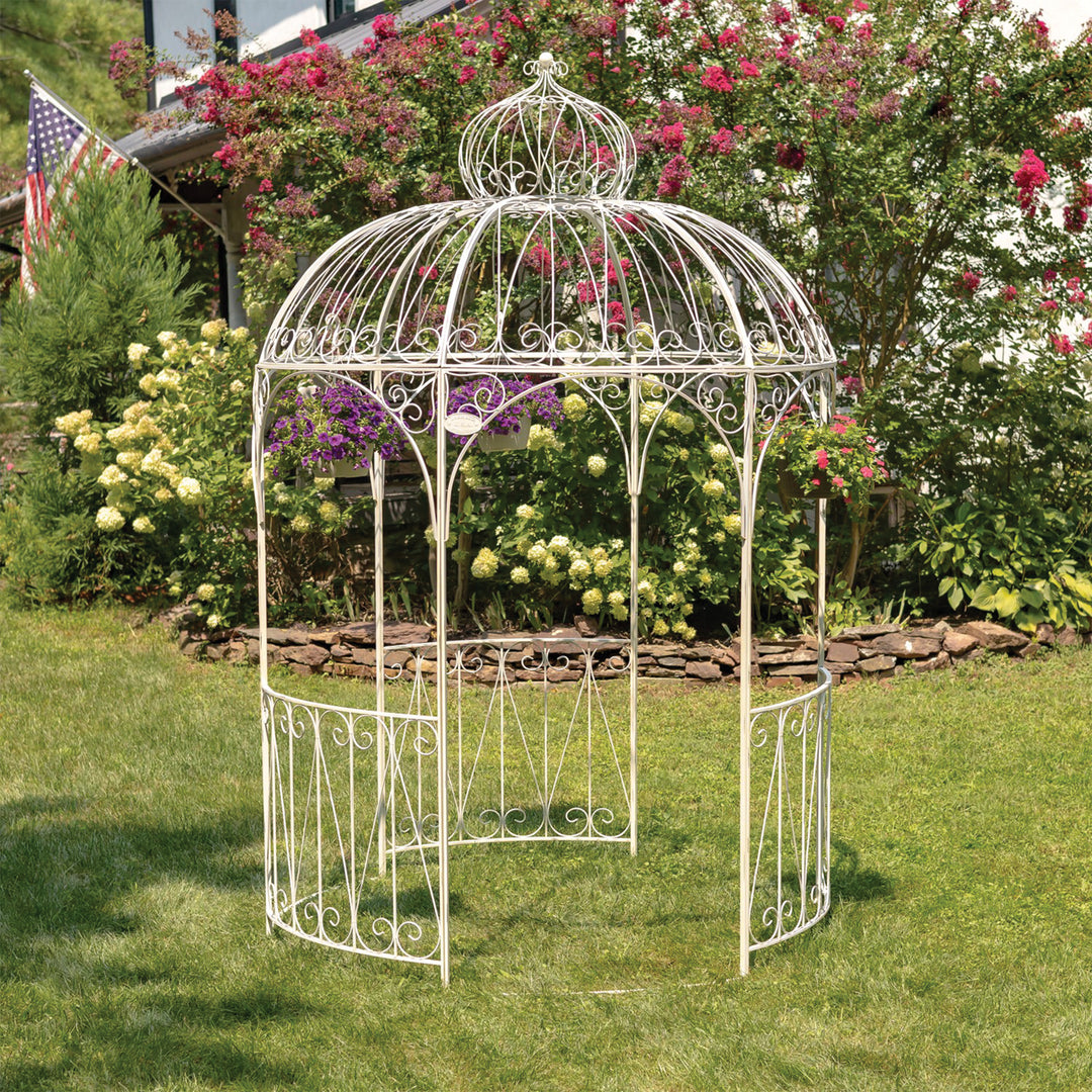 Tall Round Iron Garden Gazebo Antique White