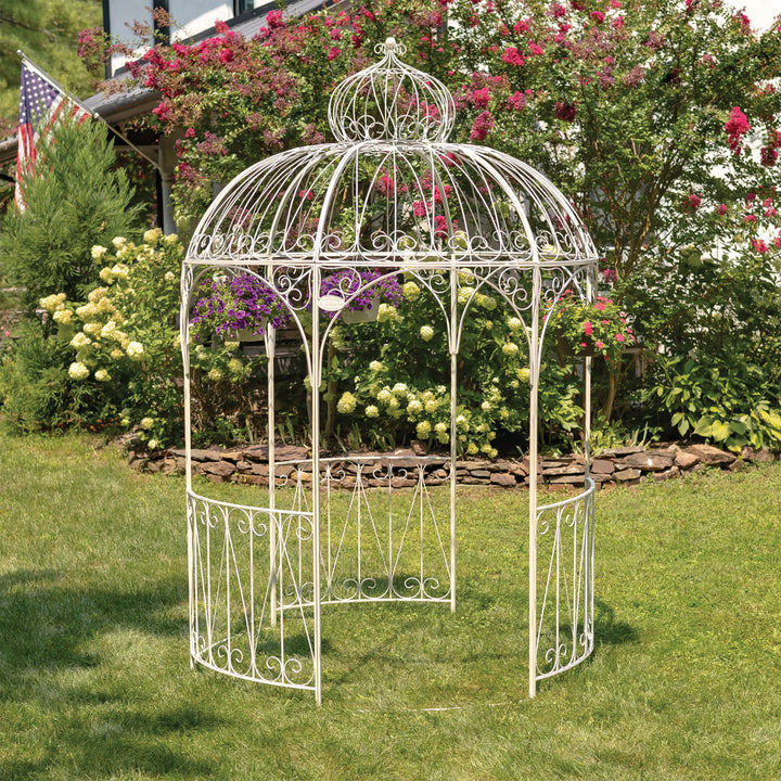 Tall Round Iron Garden Gazebo Antique White