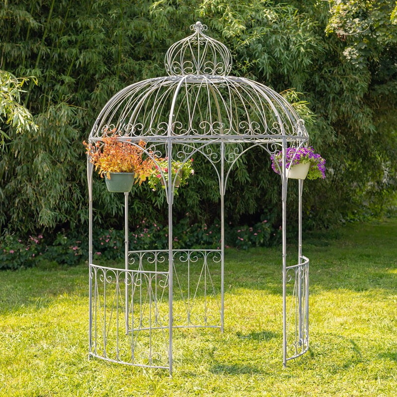 Tall Round Iron Garden Gazebo Blue-Grey Wash
