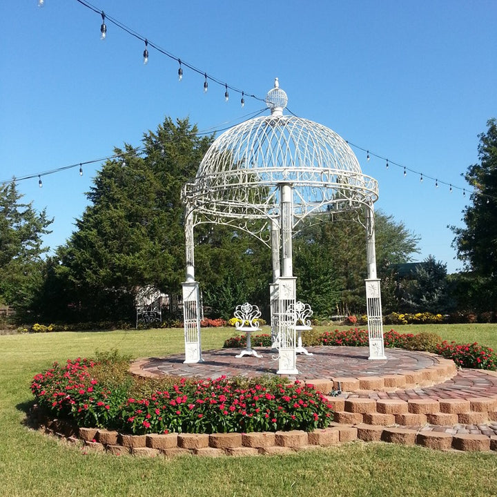 "Valiko" Tall Round Iron Garden Gazebo Antique White
