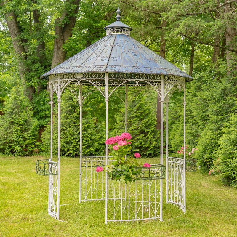 "Seville" Round Iron Garden Gazebo Antique White