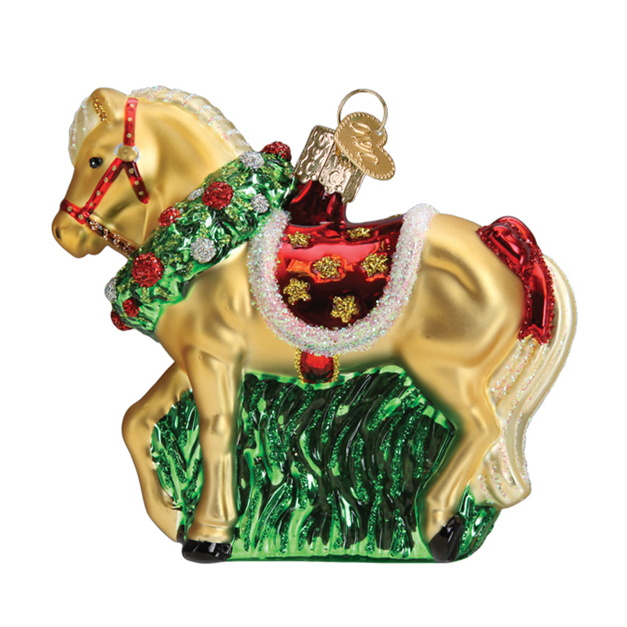 Glass Horse with Wreath Ornament