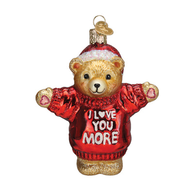 Glass I Love You More Bear Ornament
