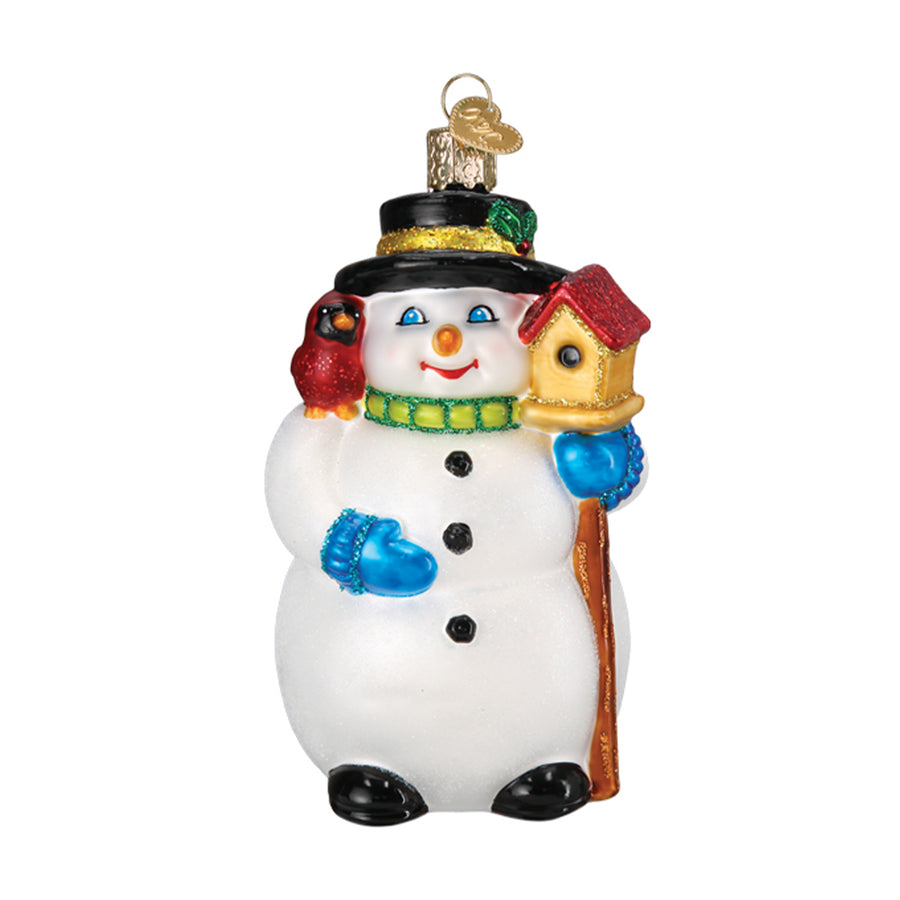 Glass Snowman with Cardinal Ornament