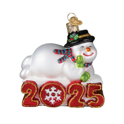 Glass 2025 Snowman Ornament