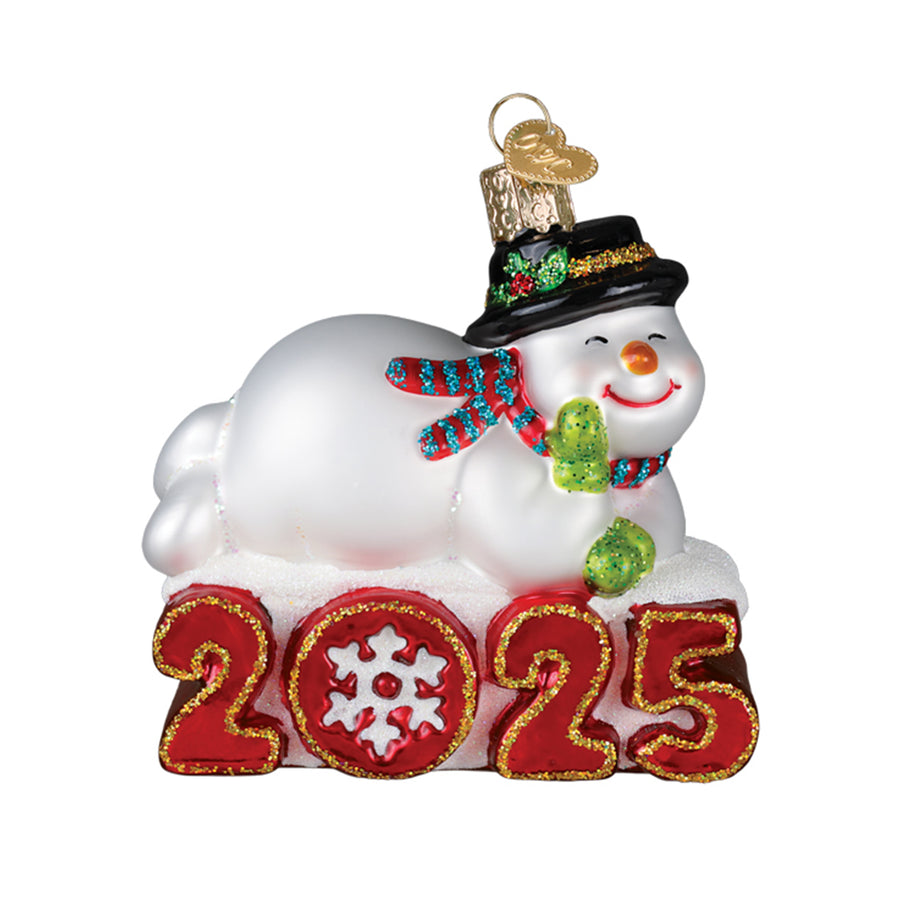 Glass 2025 Snowman Ornament