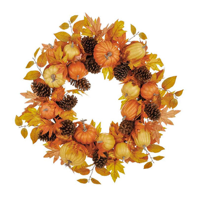 Pumpkin Pinecone and Maple Leaf Wreath