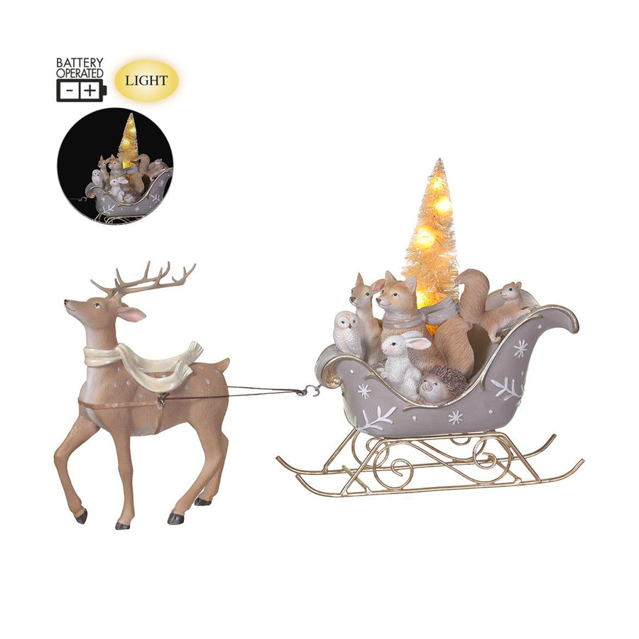 Deer With Sleigh And Lit Tree