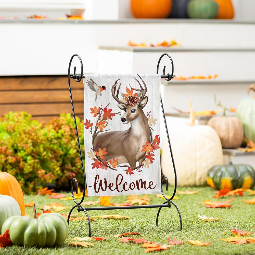 Autumn Deer Wreath Moire Garden Flag