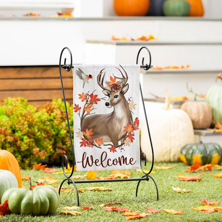 Autumn Deer Wreath Moire Garden Flag