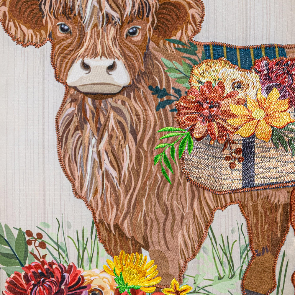 Highland Cow Fall Floral Applique Garden Flag