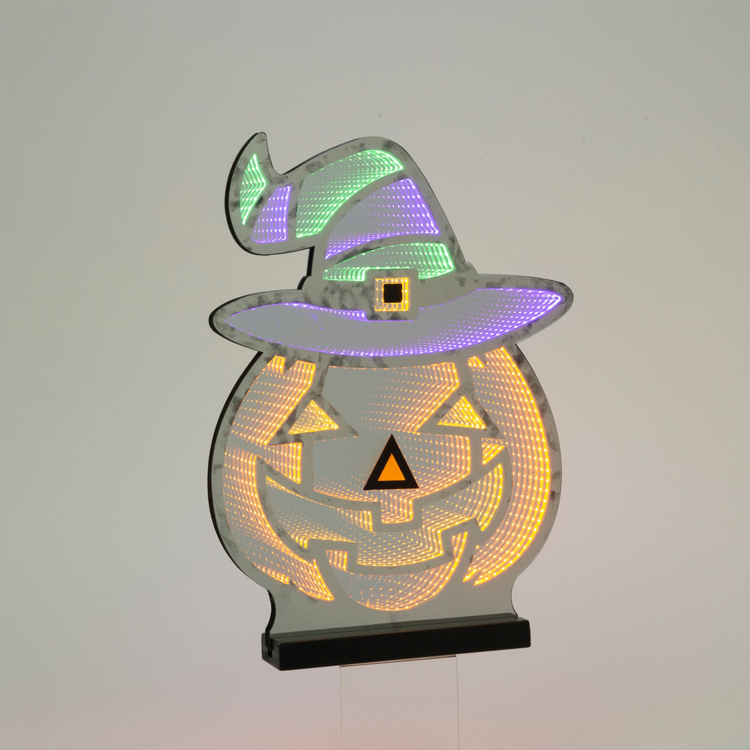 Infinity Lighted Pumpkin with Witch's Hat