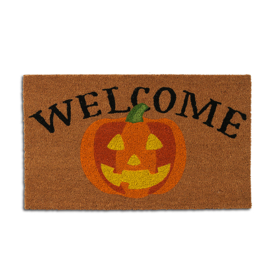 Vinyl Backed Halloween Coir Doormat Welcome Pumpkin