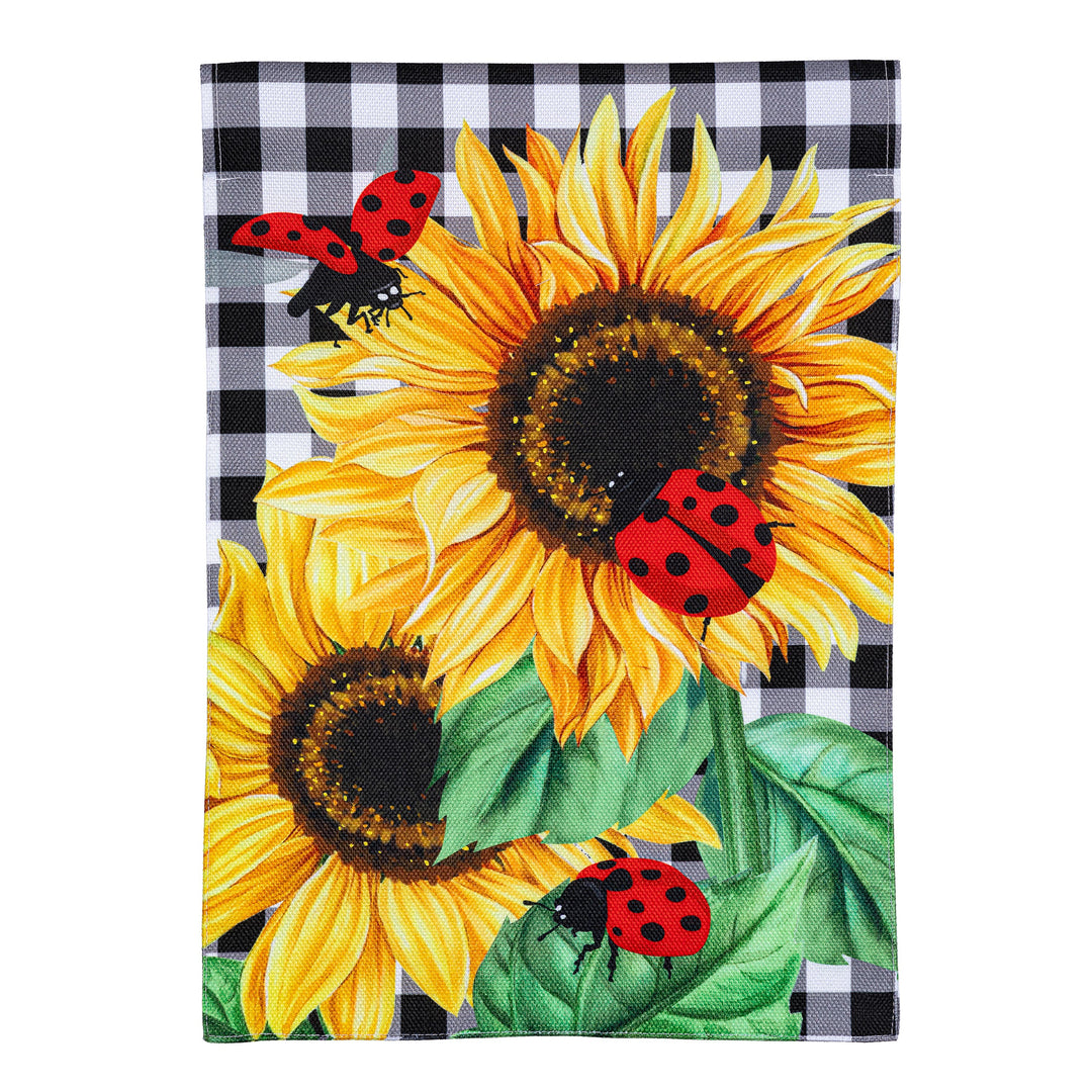 Sunflower Ladybugs Burlap Garden Flag