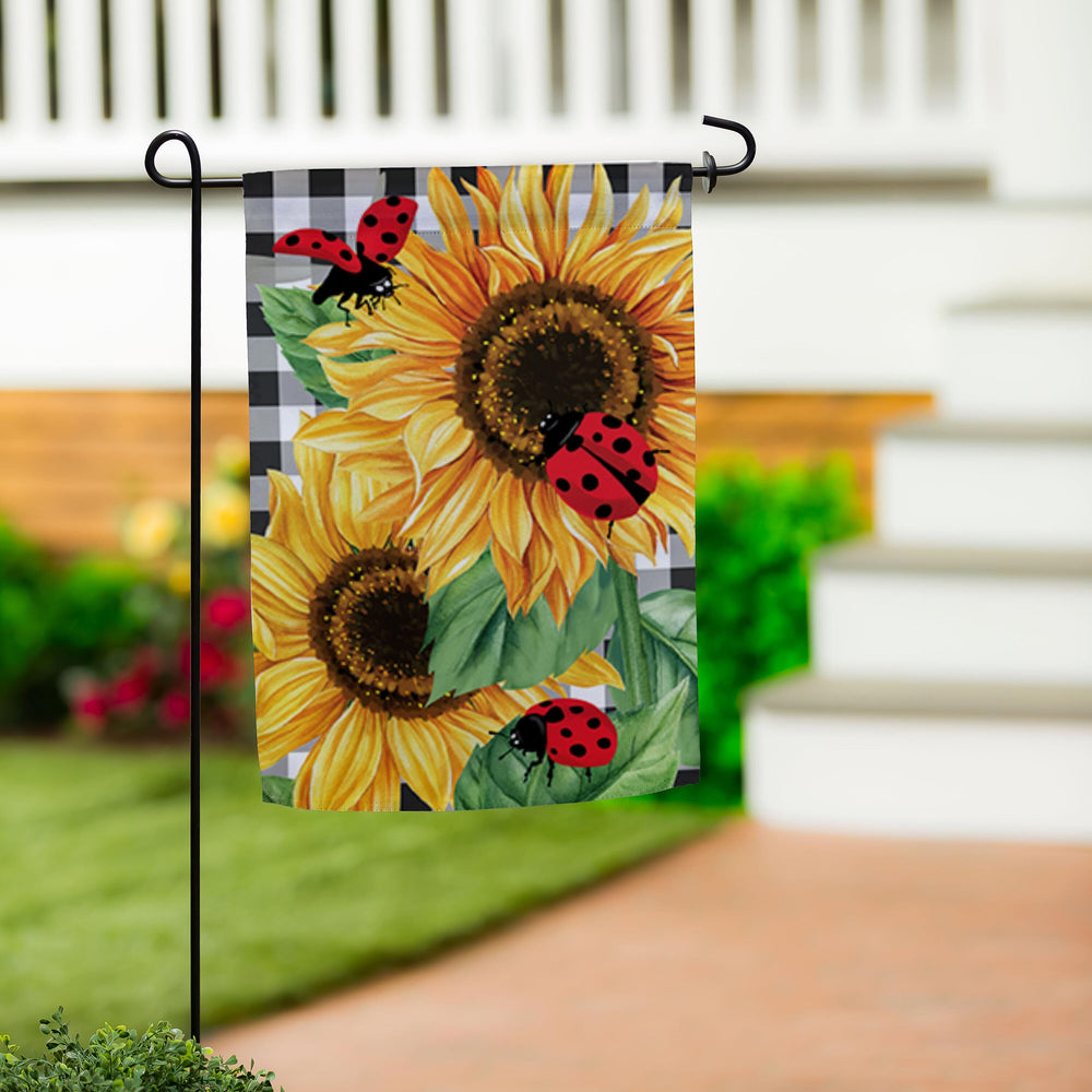 Sunflower Ladybugs Burlap Garden Flag