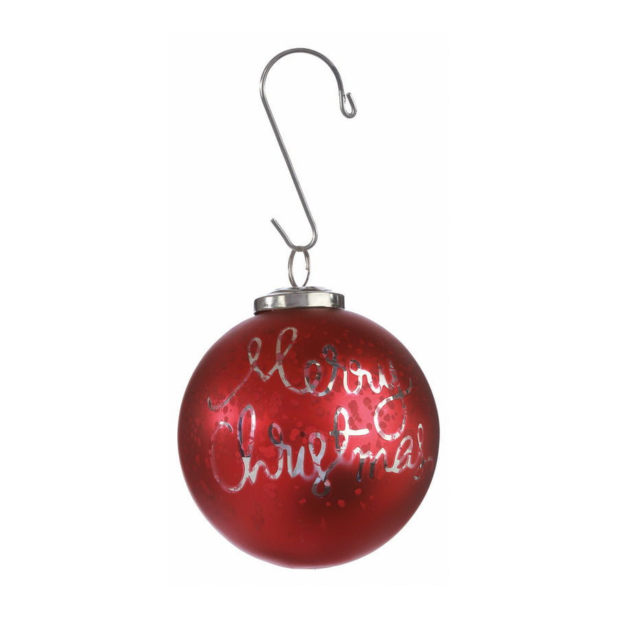 Red & White Merry Christmas Glass Ball Ornament