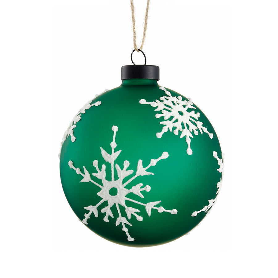 Green & White Snowflake Glass Ball Ornament
