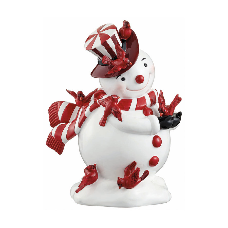 Red & White Snowman with Cardinal