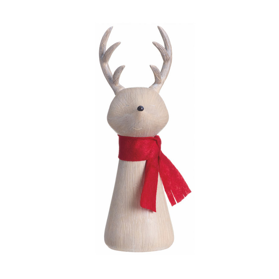 Wood Finish Reindeer Figurine with Red Scarf