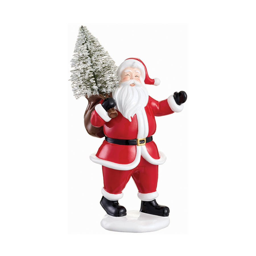 Santa Figurine Holding Snowy Bottlebrush Tree