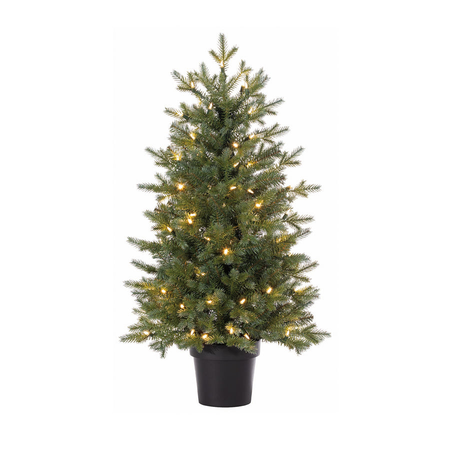 Artificial Norway Fir Tree with LED Lights in Plastic Pot