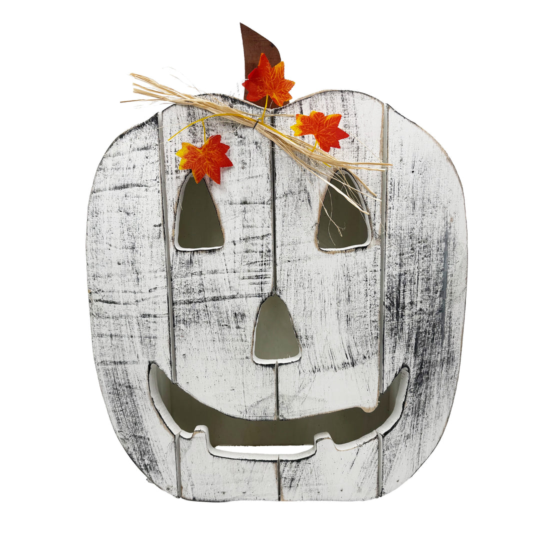 Light Up Wooden White Jack-O-Lantern