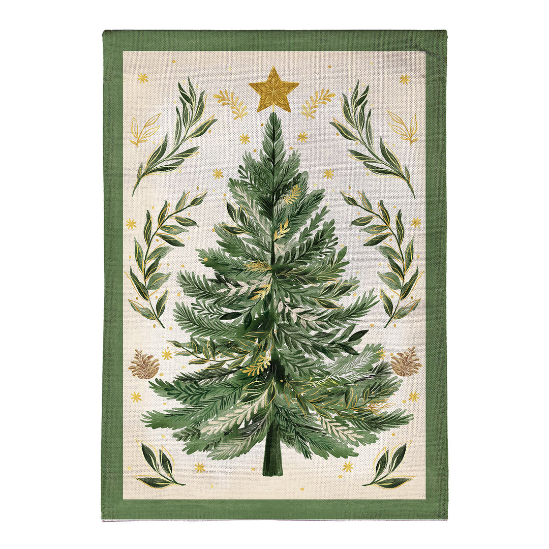 Christmas Tree With Acorn Burlap Garden Flag