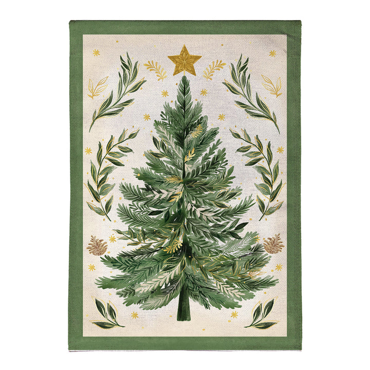 Christmas Tree With Acorn Burlap Garden Flag