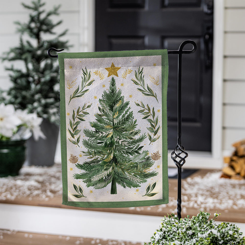 Christmas Tree With Acorn Burlap Garden Flag