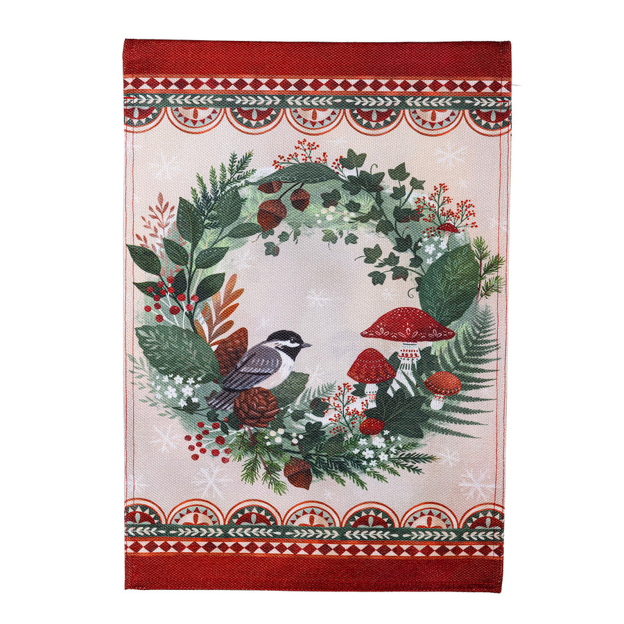 Woodland Wreath Burlap Garden Flag