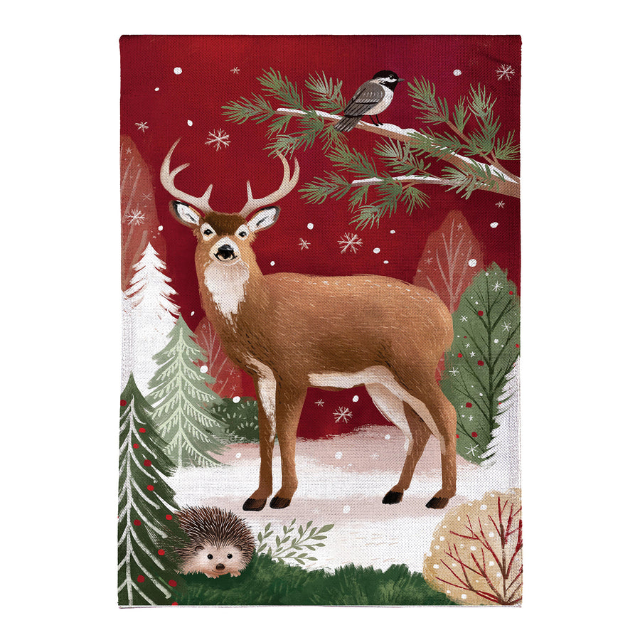 Woodland Storybook Reindeer Burlap Garden Flag