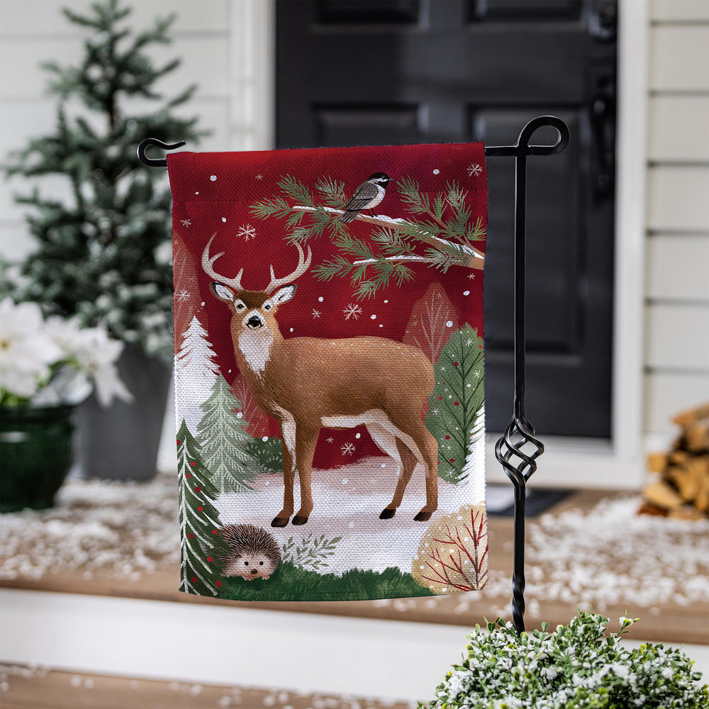 Woodland Storybook Reindeer Burlap Garden Flag