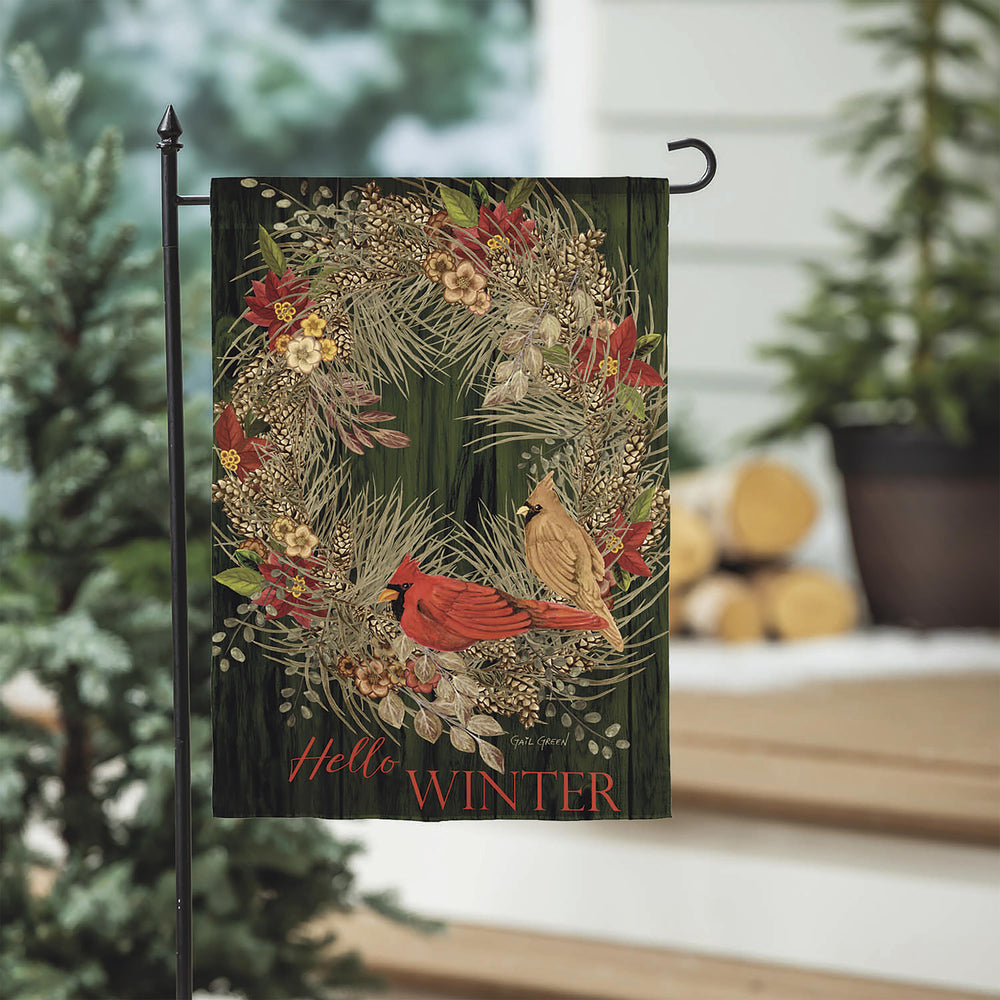 Hello Winter Moire Garden Flag