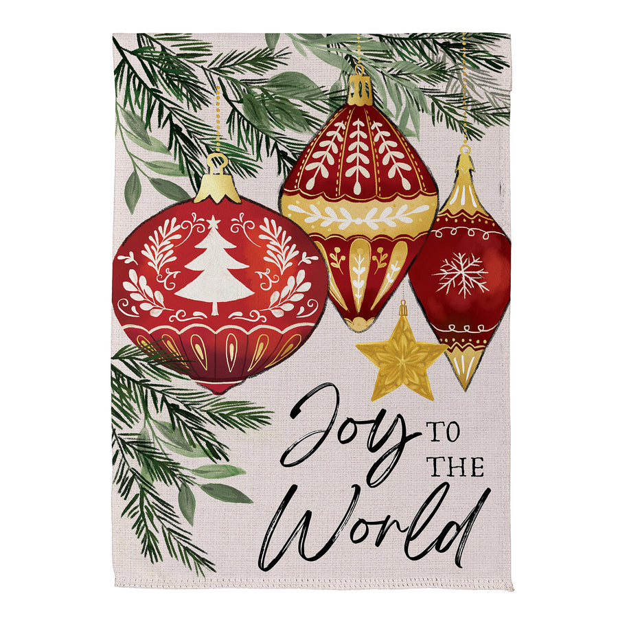 Joy To The World Ornaments Suede Garden Flag
